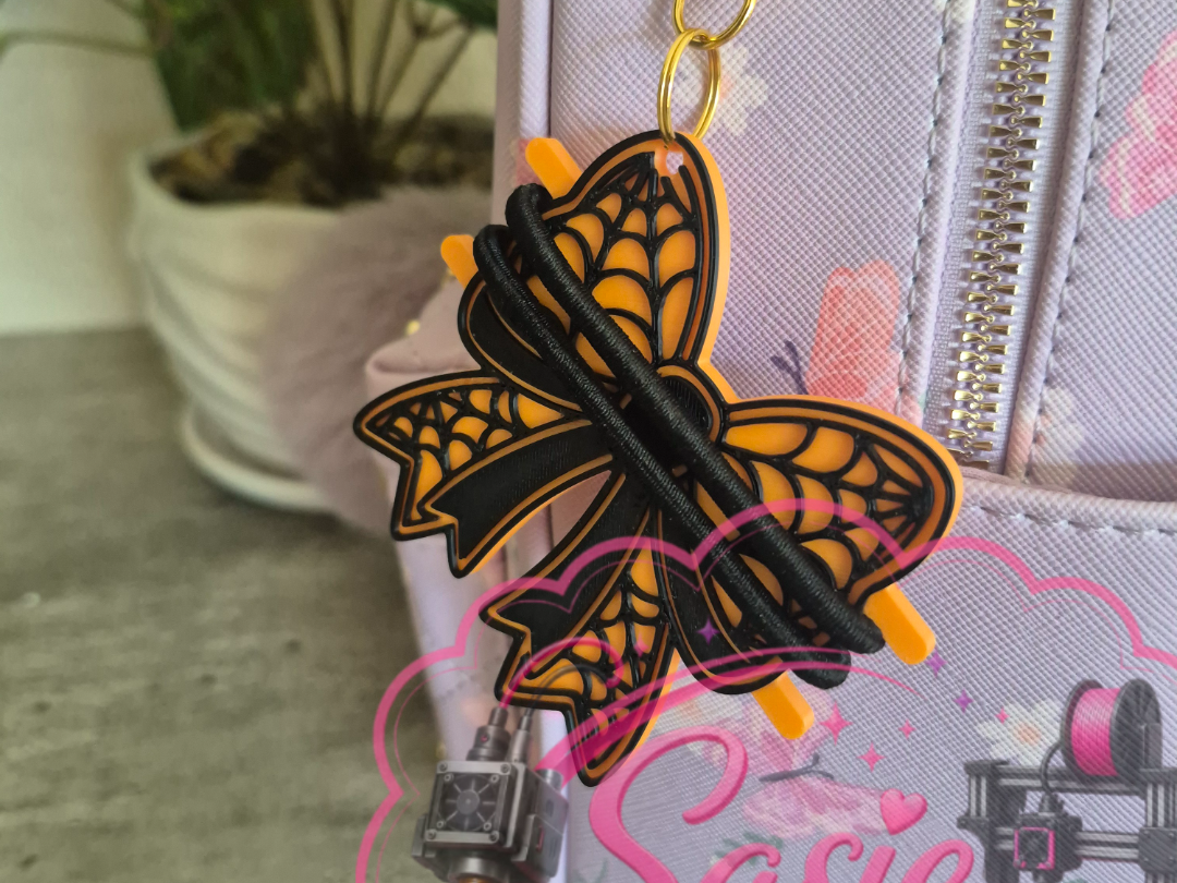Spiderweb Bow Hair Tie Holder Keychain - 1
