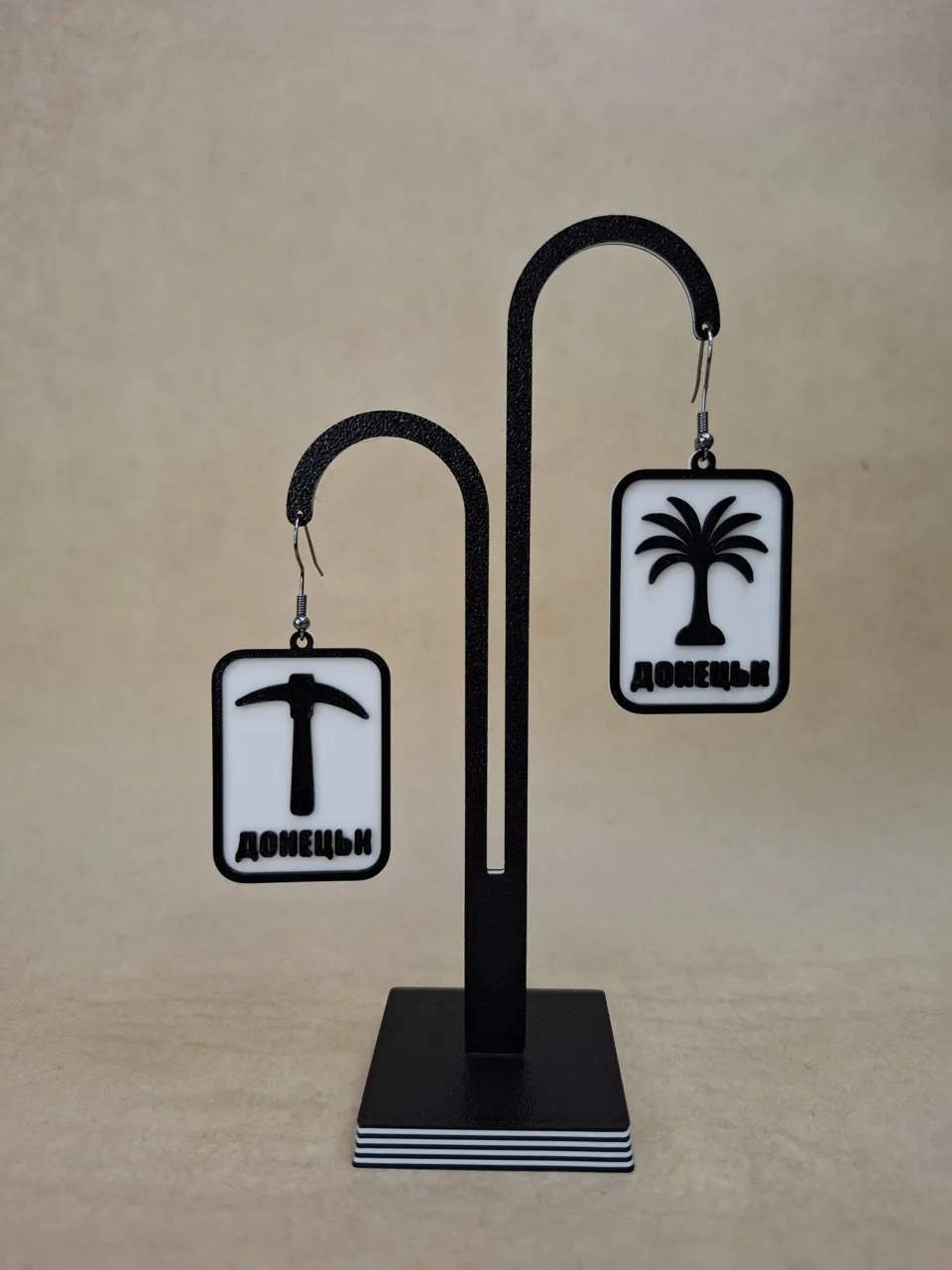 Donetsk Icons Earrings, Coal Pick, Palm Tree view 2