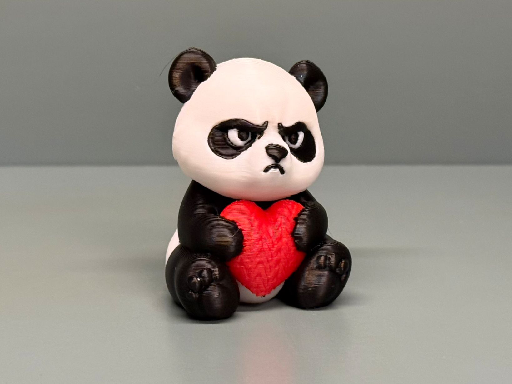 Grumpy Valentine Panda with Knitted Heart 3D Print