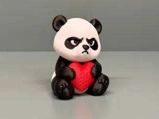 Grumpy Valentine Panda with Knitted Heart 3D Print