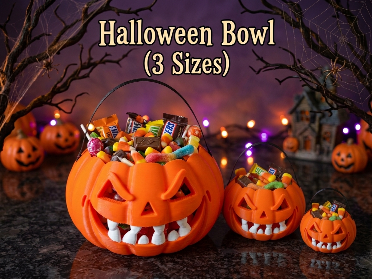 Candy Bowl with Handle - 3 Sizes- Helloween Bucket 3D model