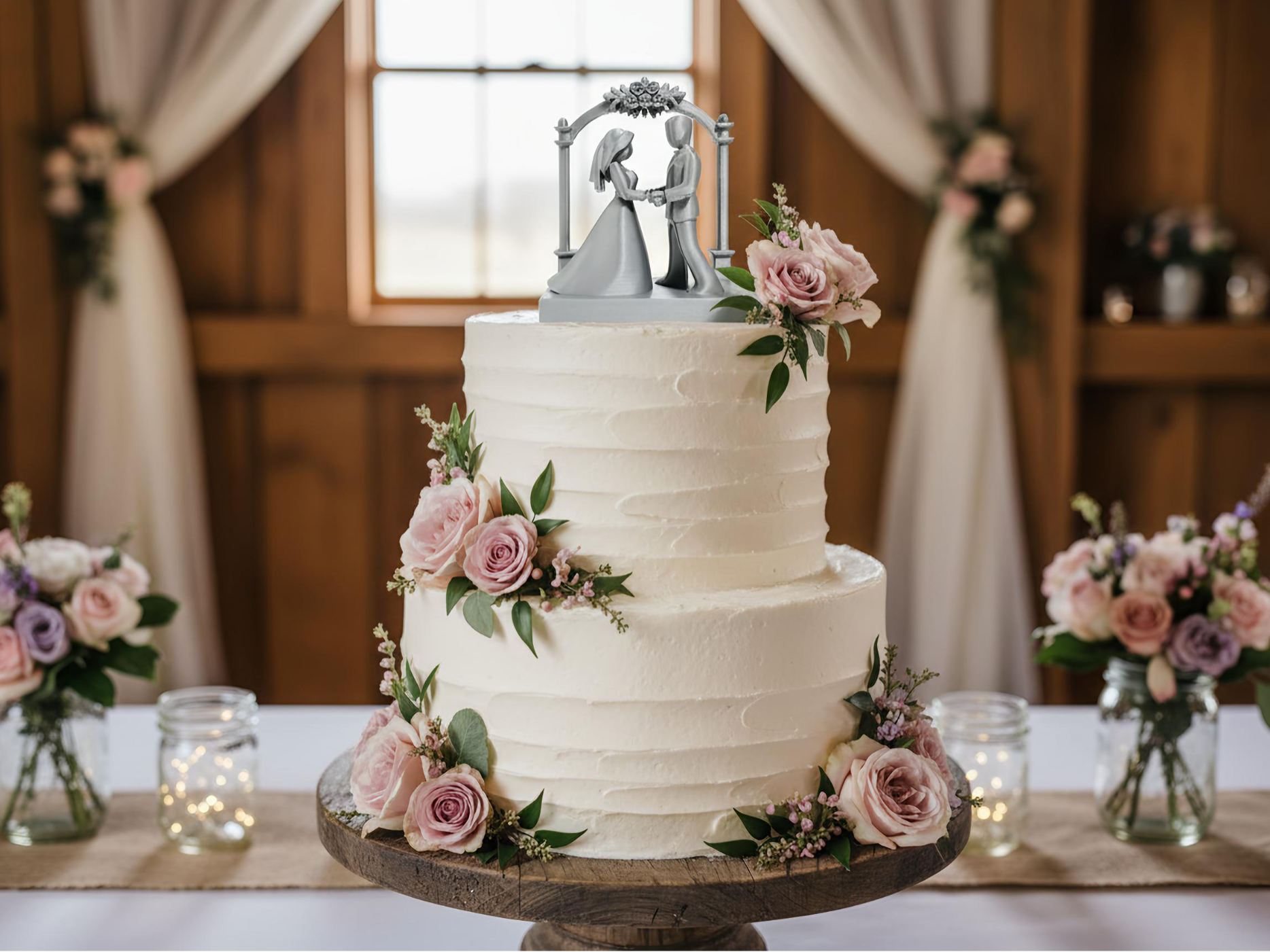 Elegant Wedding Couple Arch Cake Topper