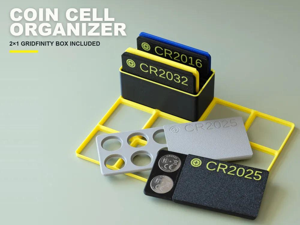 Coin cell battery cards in a Gridfinity box - Free 3D Print Model ...