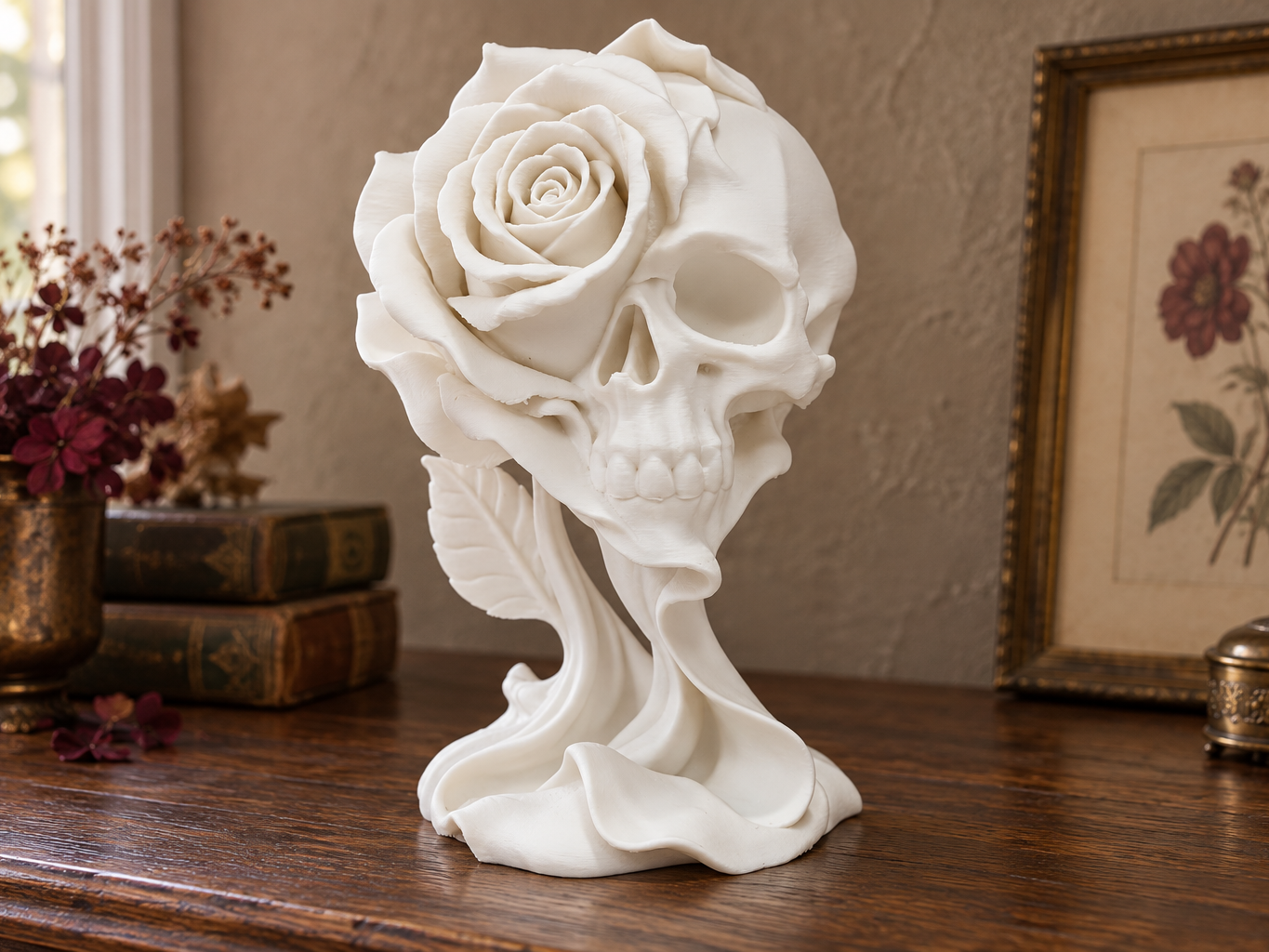 Rose Skull – Gothic Flower Sculpture - Halloween - 1