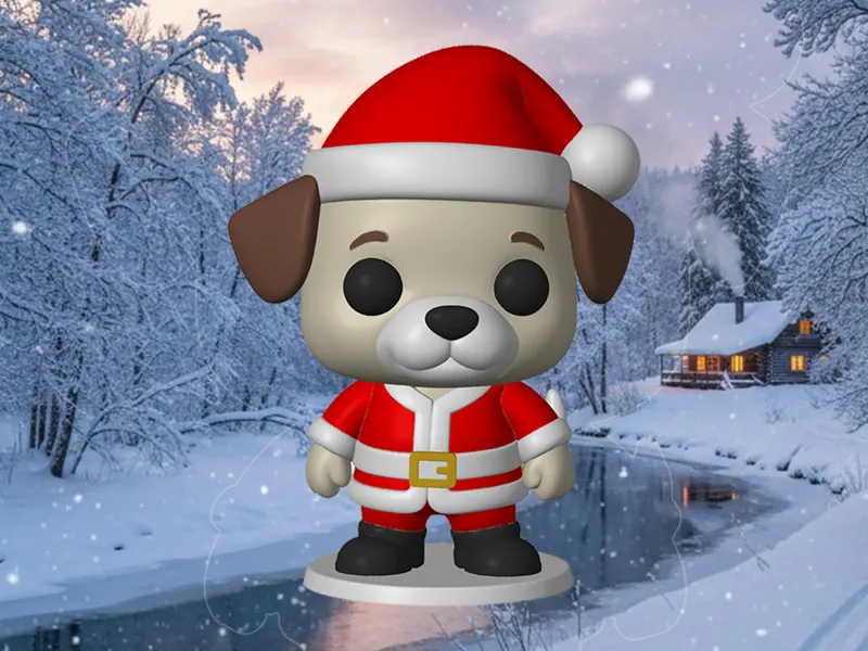 Santa Dog Pop-Style Figurine – Cute Christmas Dog
