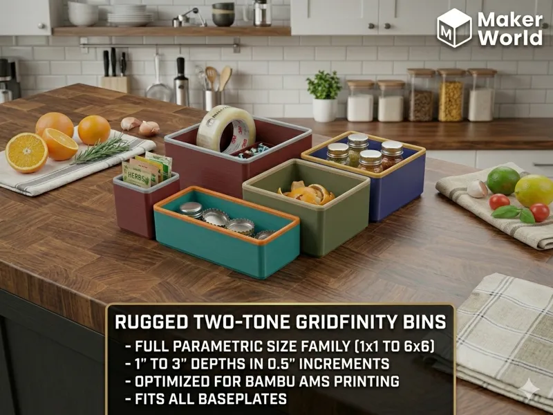 Gridfinity Bins - Two-Color with Accent Border