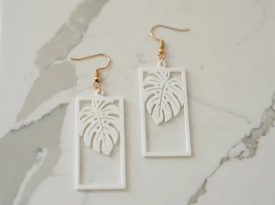 Monstera Leaf Rectangular Dangle Earrings