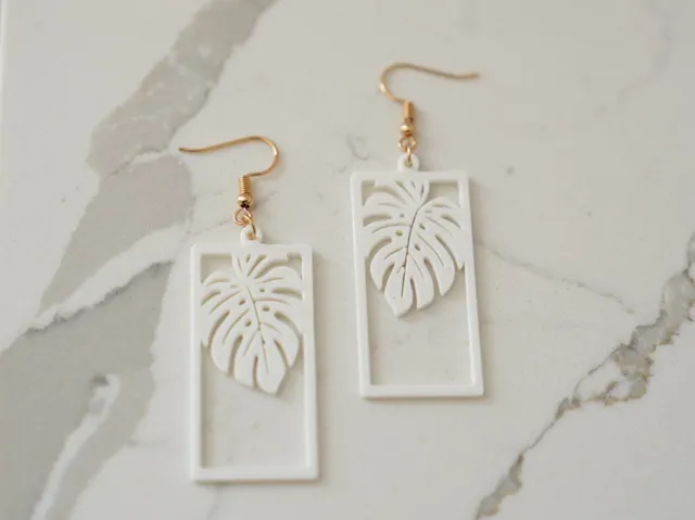 Monstera Leaf Rectangular Dangle Earrings