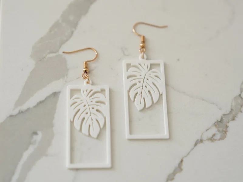 Monstera Leaf Rectangular Dangle Earrings