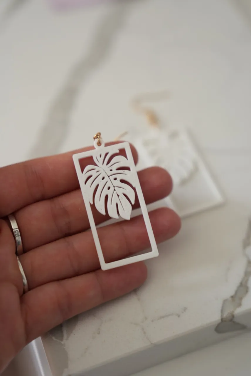 Monstera Leaf Rectangular Dangle Earrings view 2