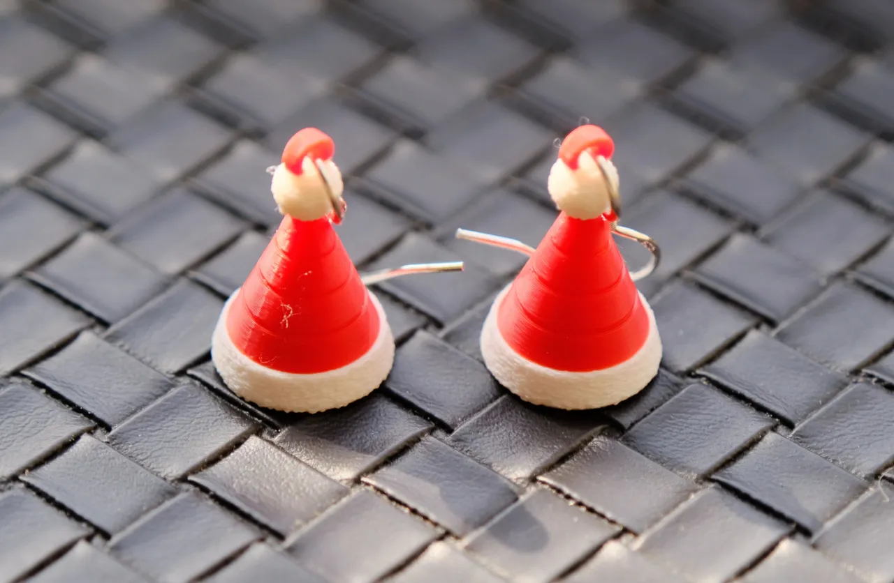 Adorable 3D Santa Hat Earrings (0.4mm Nozzle) view 2