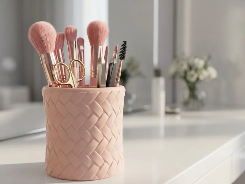 Minimalist Makeup Organizer – Textured Desk Holder