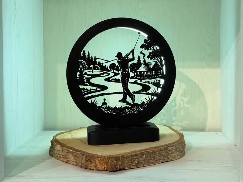 LED Ring Lampe v3 inkl. Rahmen mit Golfer Motiv