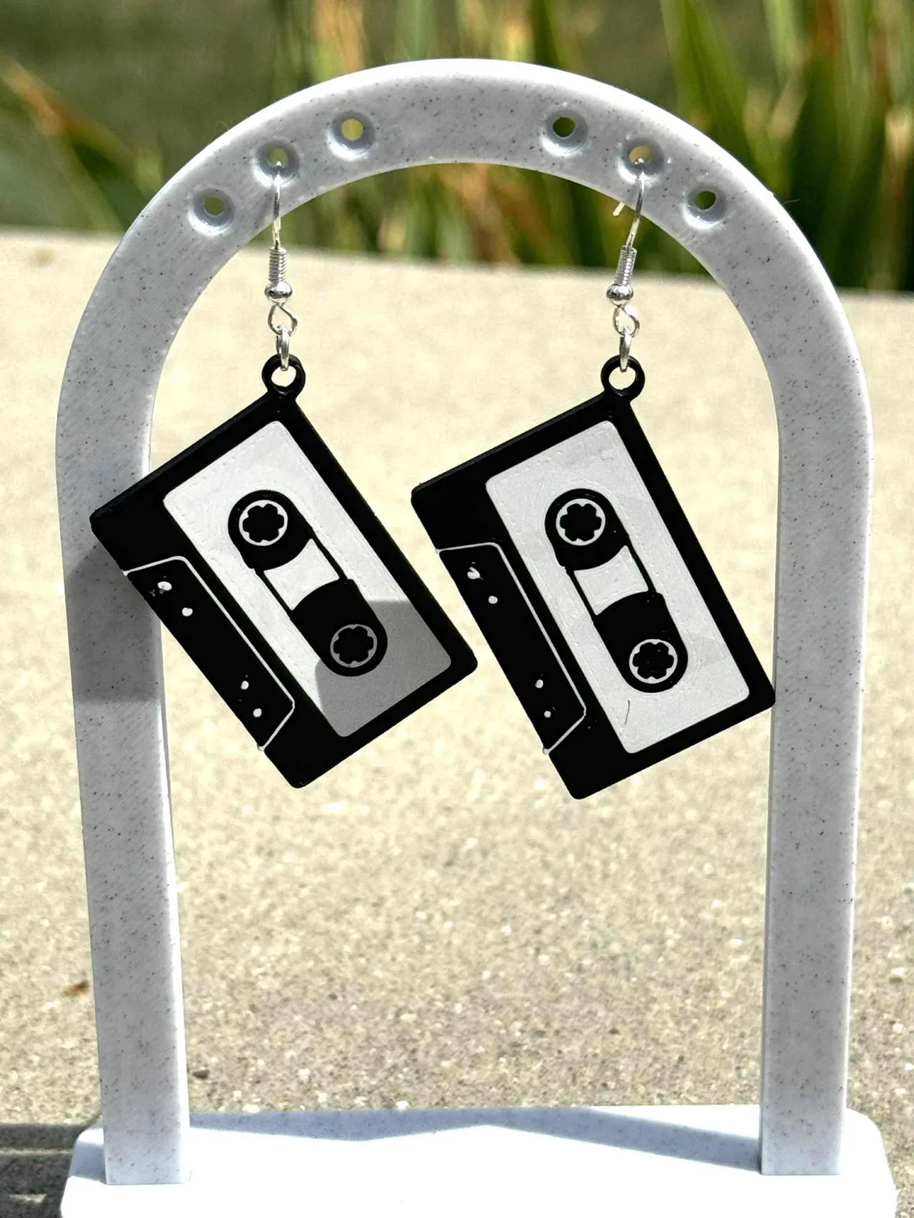 Cassette tape earrings view 2