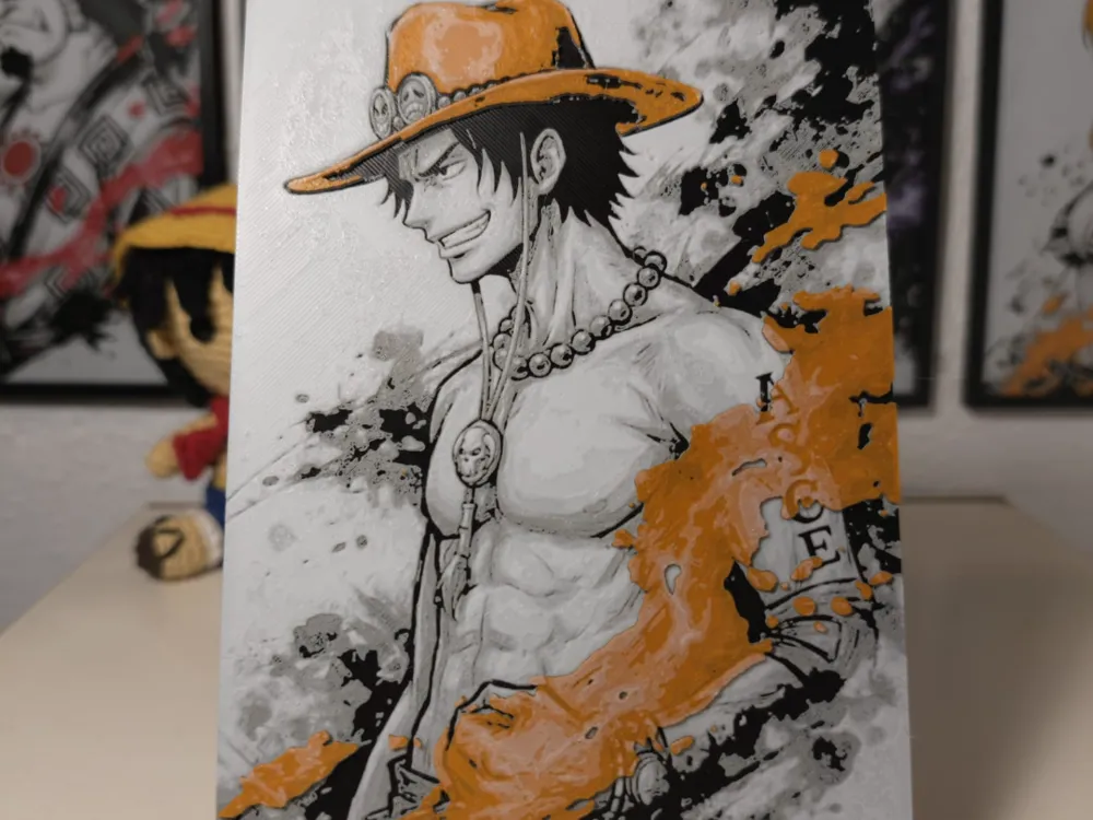Cuadro decorativo en 3D: ACE – One Piece | Arte de pared 3D Hueforge. Referencia del modelo original.