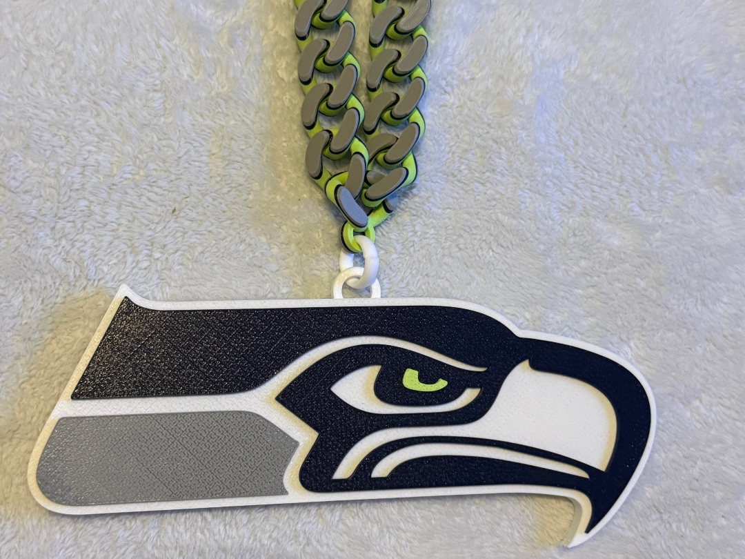 seattle seahawks pendant w/cuban chain connector