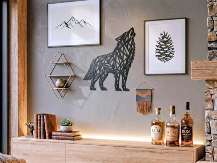 Geometrischer Heulender Wolf – Modernes Wand-Dekor