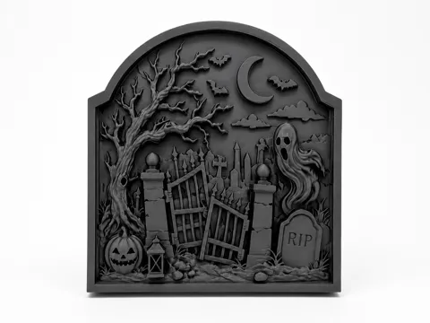Figura decorativa: Midnight Graveyard Gate Desk Decor — referencia de MakerWorld