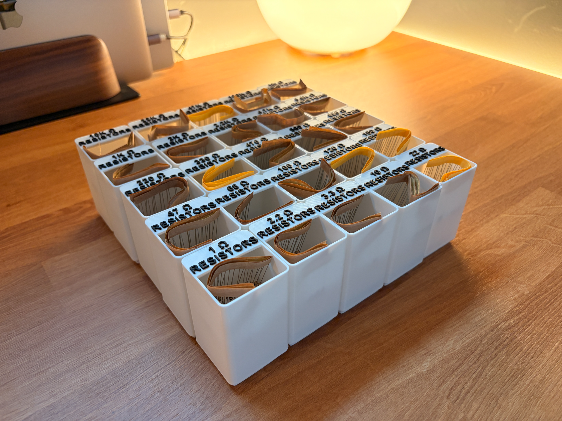 Labeled gridfinity bins for resistors