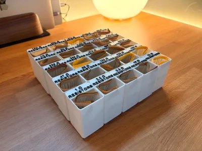 Labeled gridfinity bins for resistors
