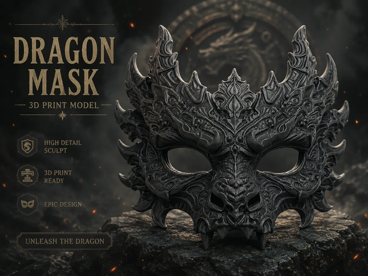 【Mask】Dark Dragon Mask - Free 3D Print Model - MakerWorld
