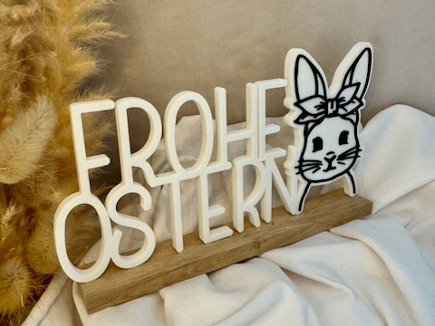 Frohe Ostern Schriftzug Mit Hasenkopf und Kontur
