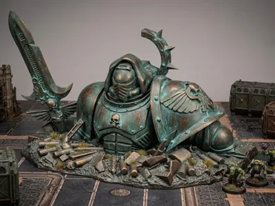 Grimdark Sci-Fi Space Knight Fallen Statue Terrain