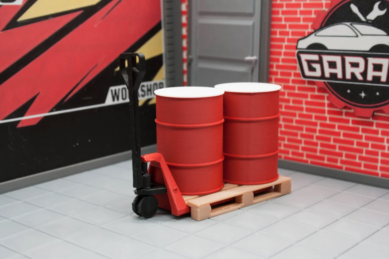Miniature Hand pallet Jack set, diorama scale 1:18 view 2