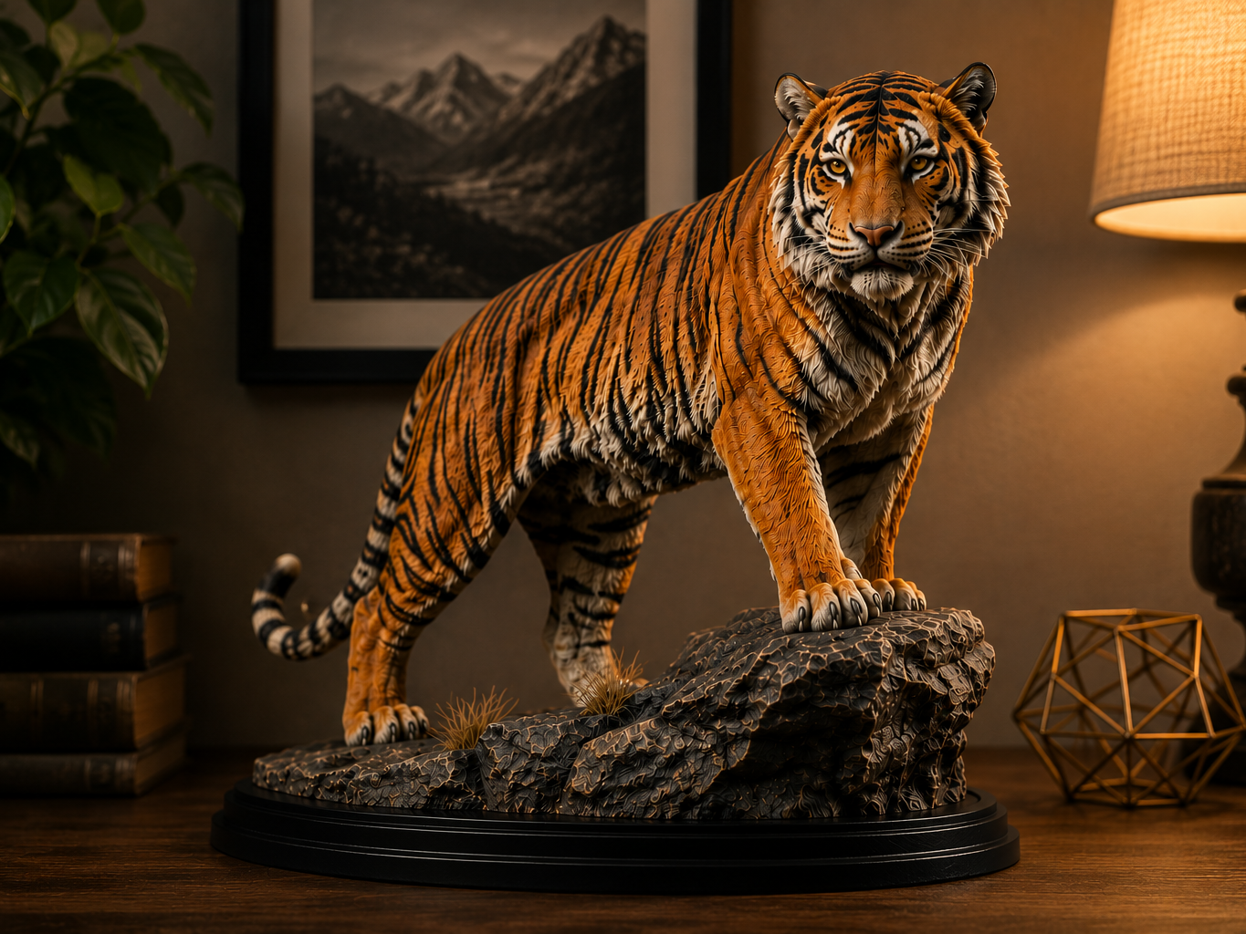 Realistic Tiger on Rock Detailed Animal Figurine