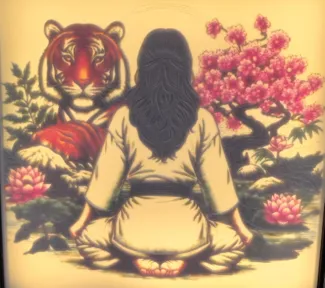 Karate woman, Tiger, Cherry Blossom lithophane