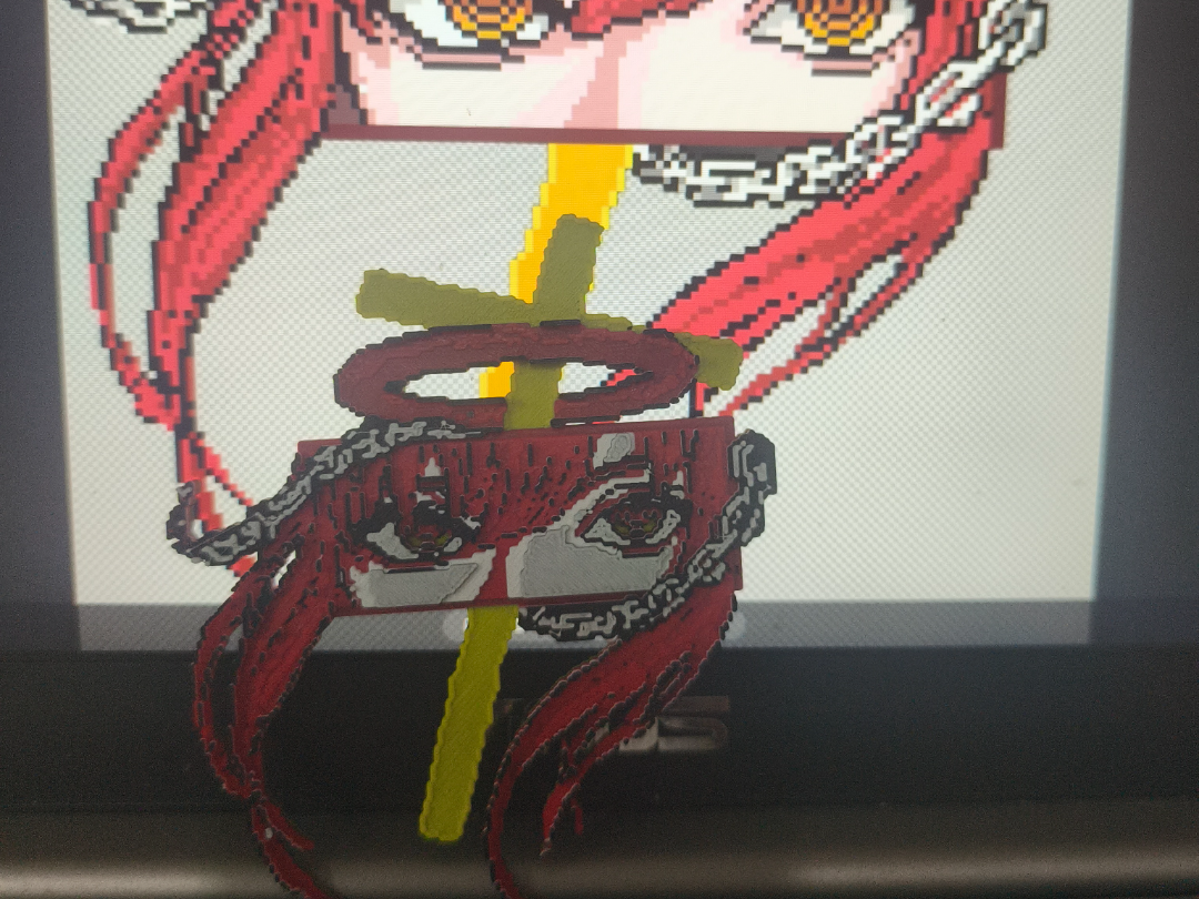这是玛奇玛像素风3D打印模型，属于《电锯人》的二次元周边赛博朋克与怀旧游戏美学融合感。