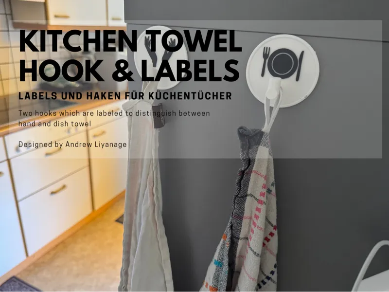 Towel Hooks with Labels for Dishes and Hands