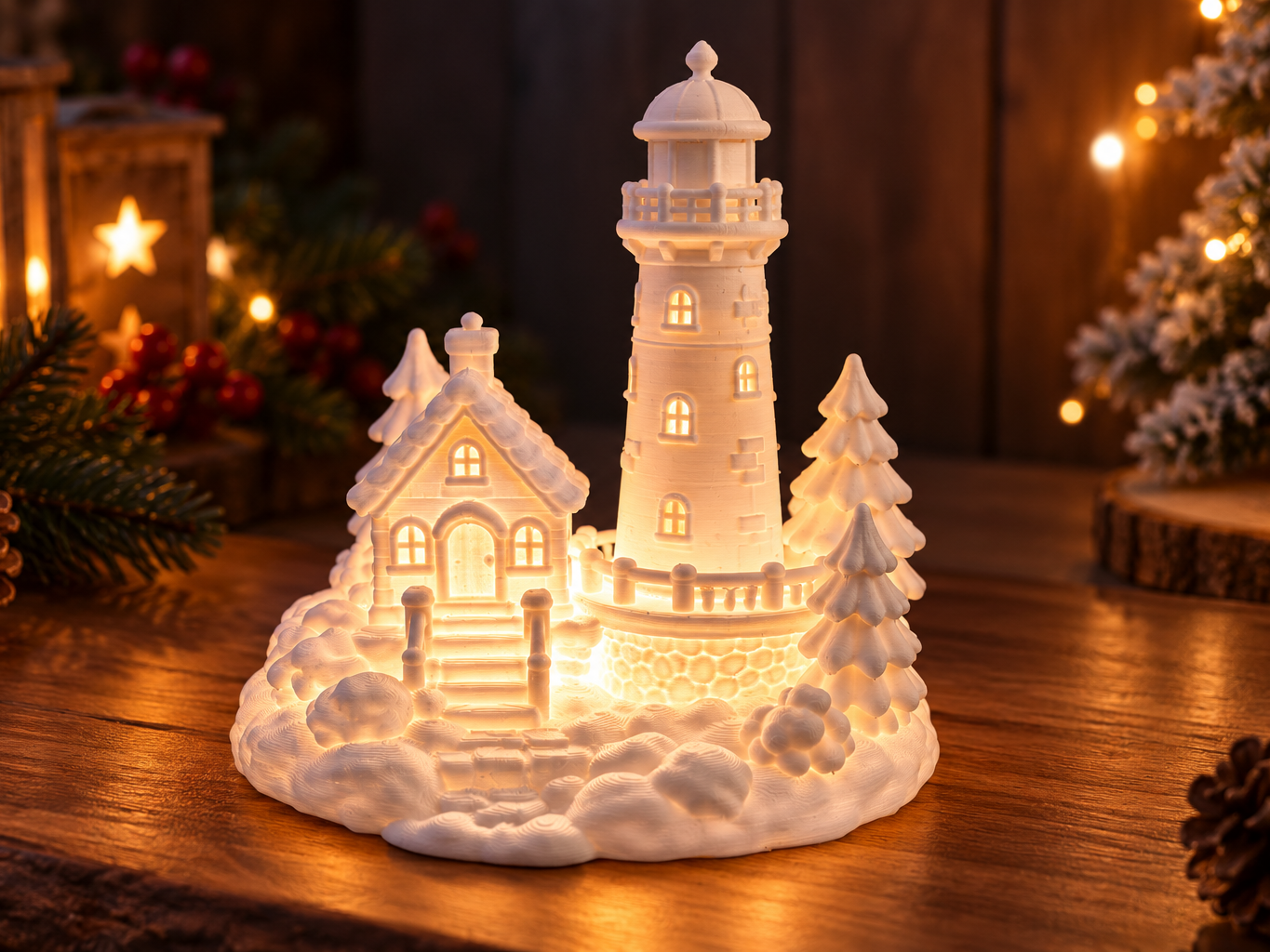 Winterlicher Leuchtturm LED Winterlandschaft - 1