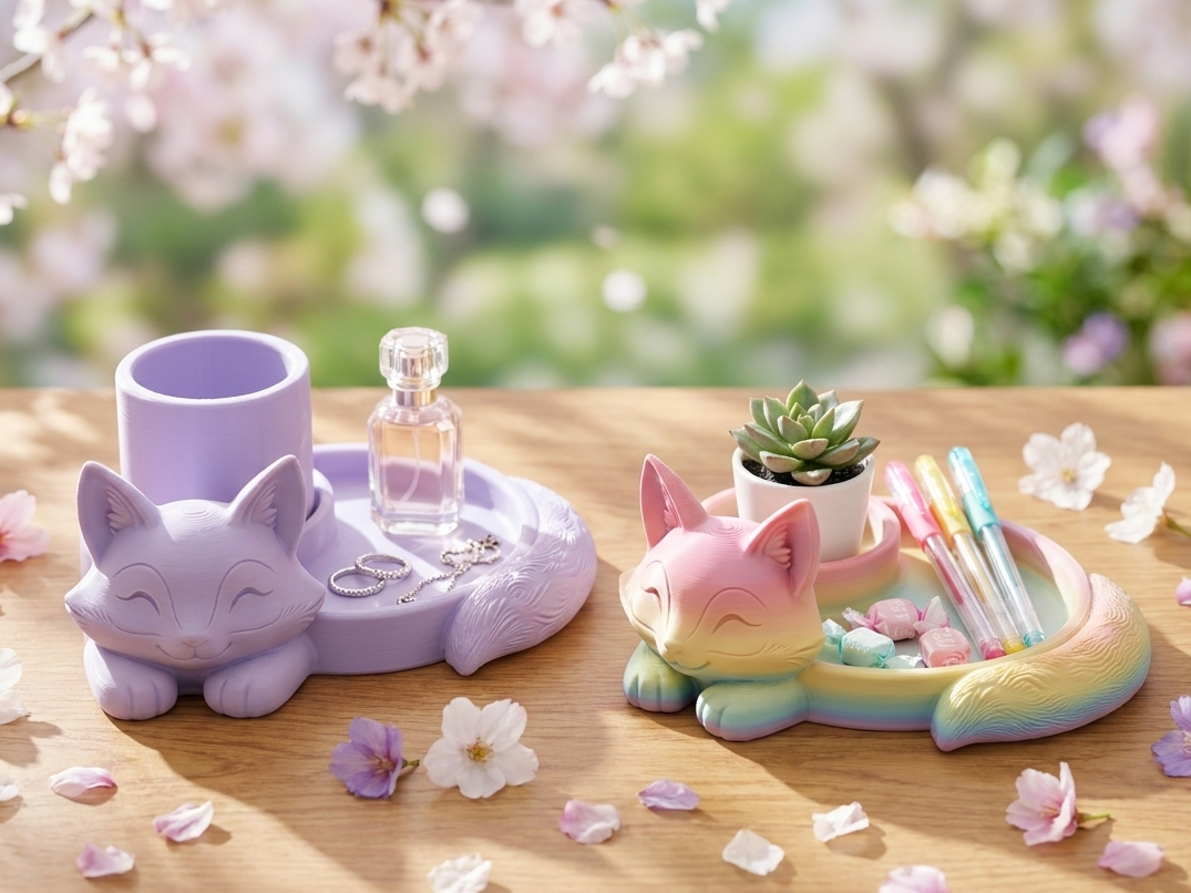 Cute Fox Tray Organizer Pen Holder Planter