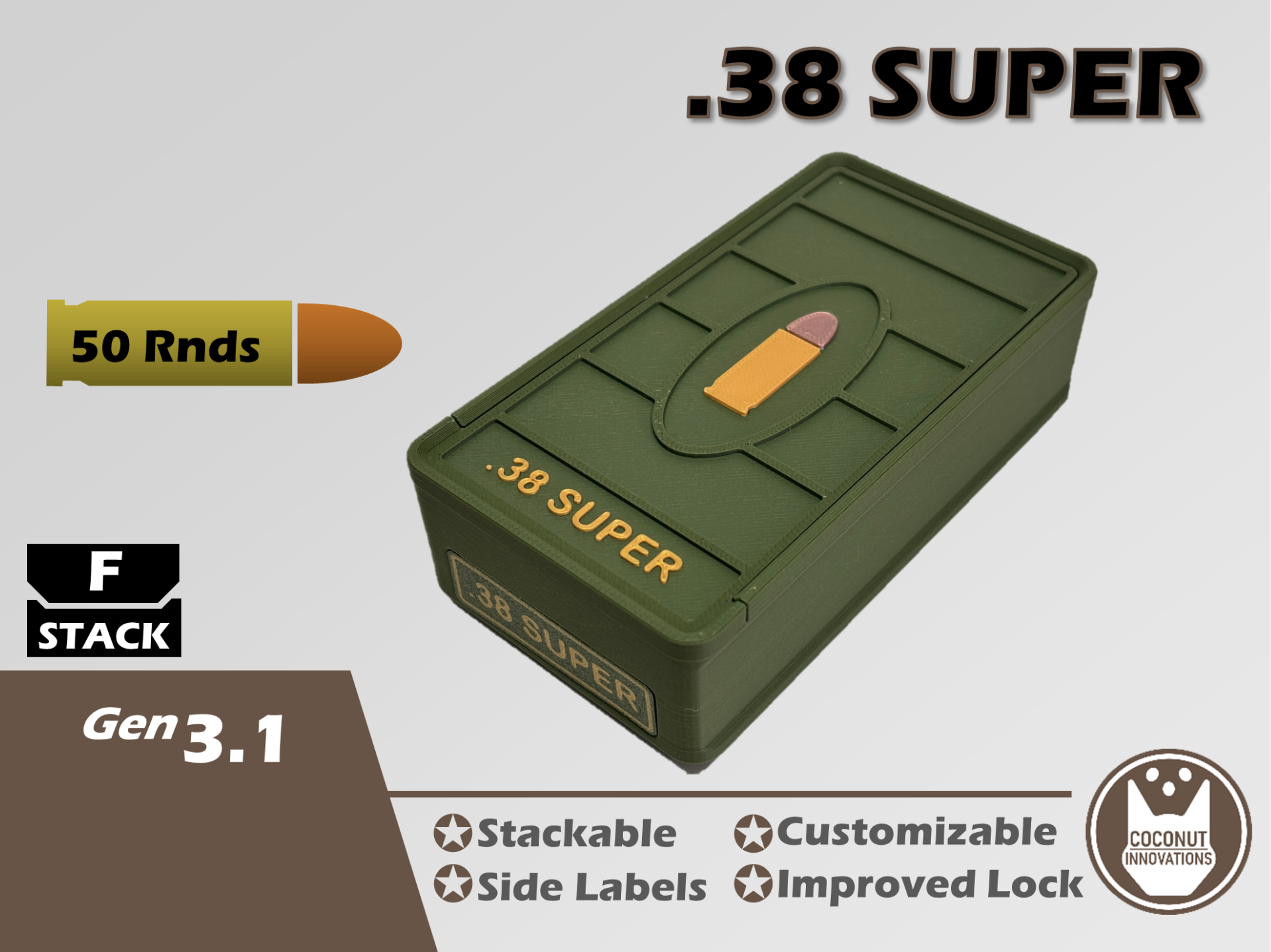 Ammo Storage Box - .38 SUPER - 50 Rounds