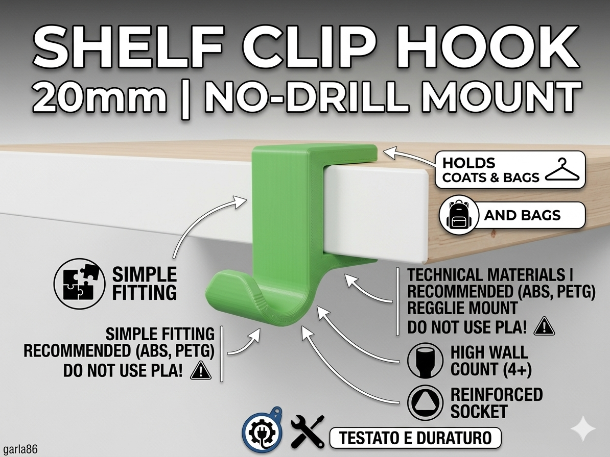 Shelf Clip Hook 20mm - Coat & Object Holder 