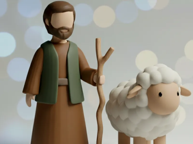 Statuina Pastore con Pecorella-Presepe Minimalista