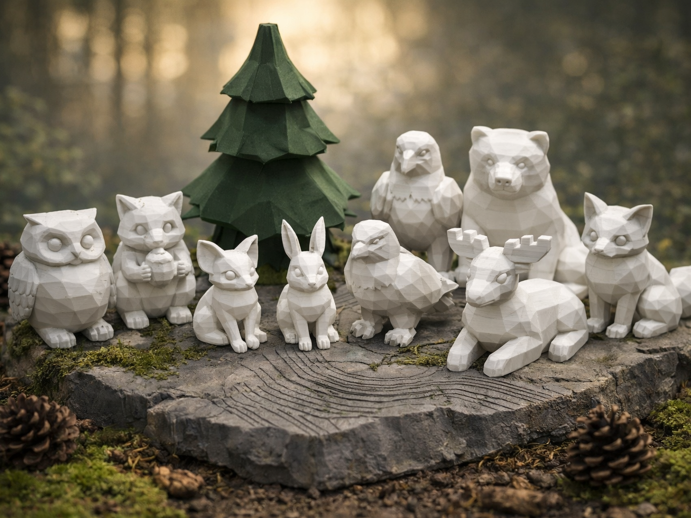 Cute Low Poly Forest Animals Set 