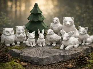 Cute Low Poly Forest Animals Set 