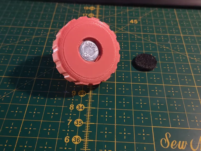 A plastic knob for an M8 bolt and nut