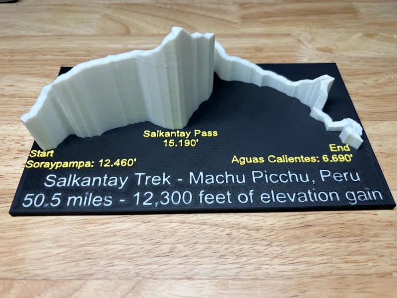 Salkantay Trek - Machu Picchu, Peru - relief map