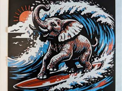 Hueforge Surfing elephant catching some waves