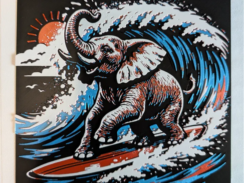 Hueforge Surfing elephant catching some waves