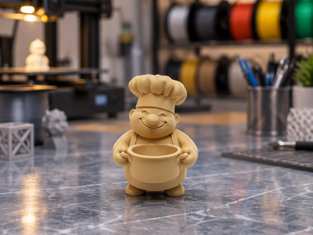 Fröhlicher Chefkoch mit großem Kochtopf 3D model