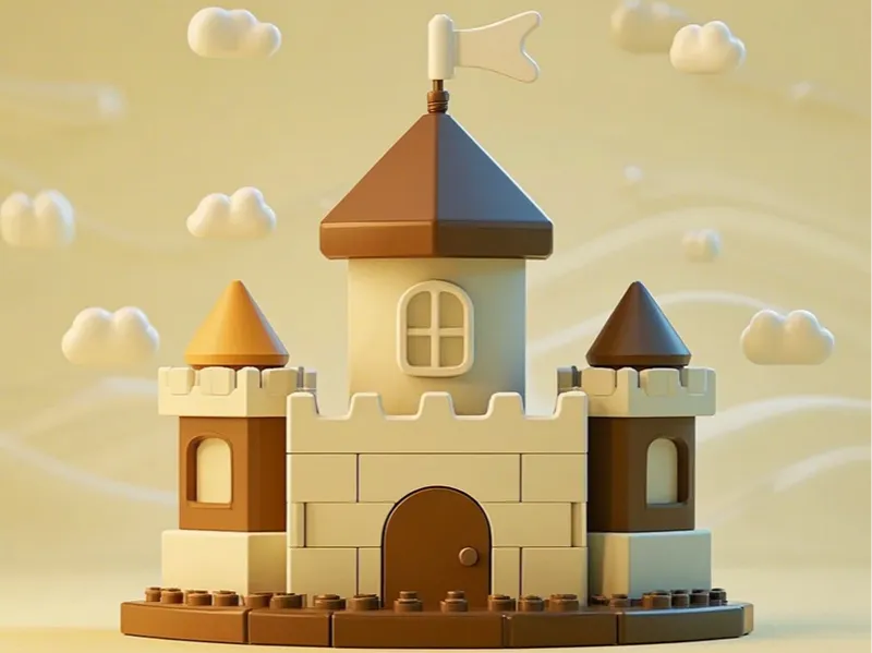 卡通积木城堡(cartoon-style building block castle)