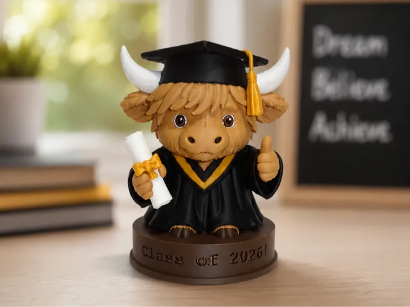 Cute! Highland Cow Grad Thumbs Up Customizable!