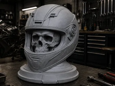 Racing Skull Helmet Bust