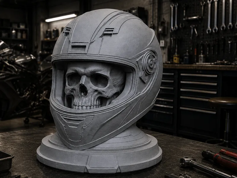 Racing Skull Helmet Bust