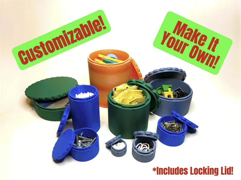 Customizable Cylindrical Container w/ Locking Lid!