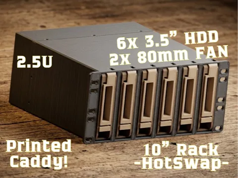 Soporte: 10" Rack 2.5U 6x 3.5" HP Gen8/9 HDD with fans — referencia de MakerWorld